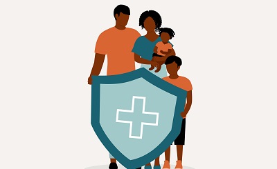 Immigrants with health insurance illustration.
